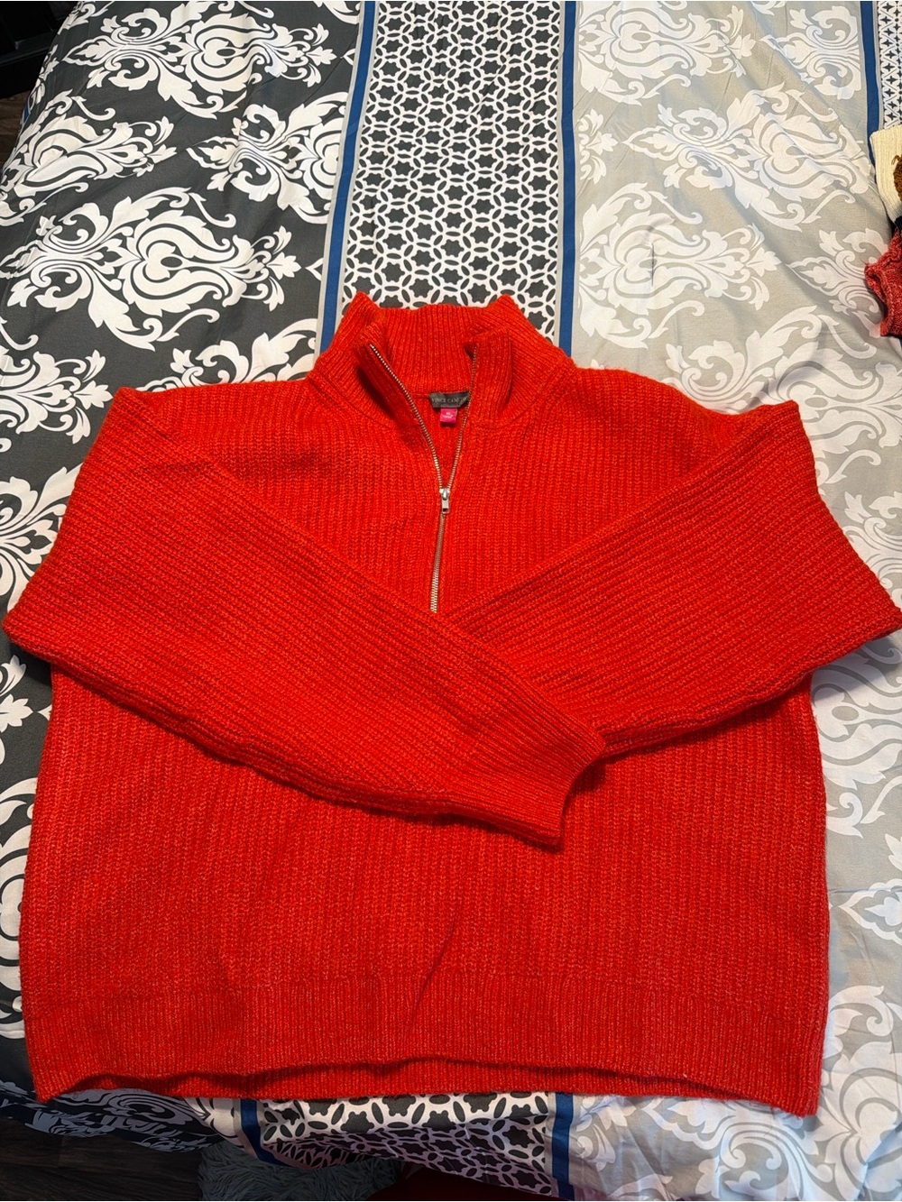 Women’s Orange/Red Half-Zip Knit Sweater - Classic Casual Pullover